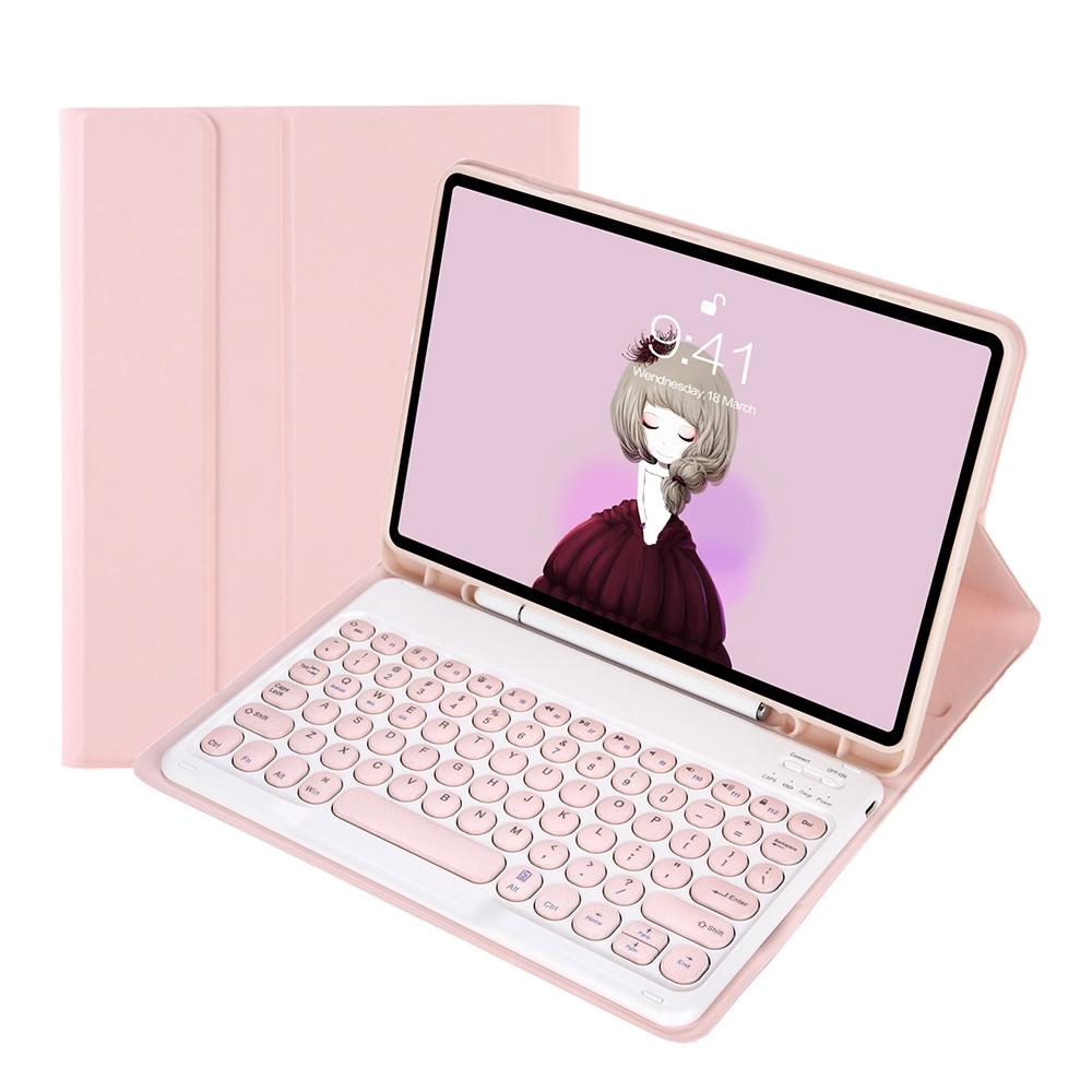 Detachable Bluetooth Keyboard Leather Case For Ipad Air 4 / 5 Candy Colour Skin Texture 10.9 Inch Pink Cases Covers Keyboard Folios
