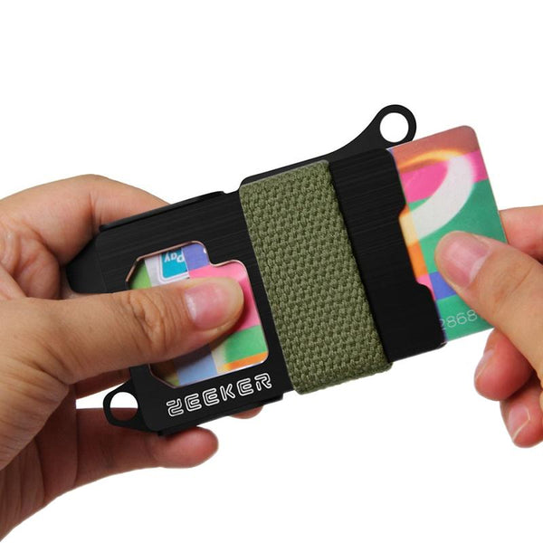 Rfid Metal Card Holder Compact Edc Wallet Green Cloth Belt Wallets