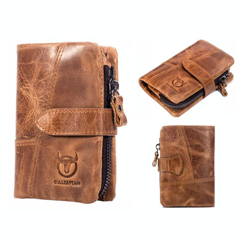 Men Vertical Cowhide Wallet With Rfid Blocking Yellow Brown Wallets