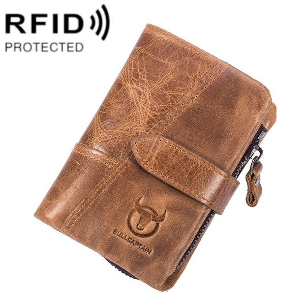 Men Vertical Cowhide Wallet With Rfid Blocking Yellow Brown Wallets