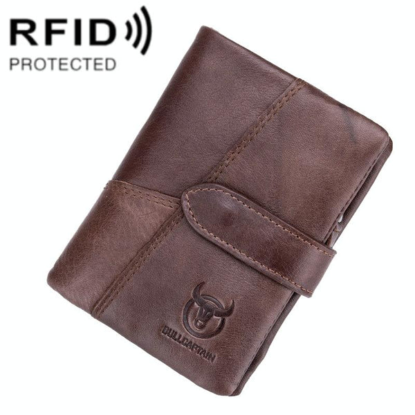 Men Vertical Cowhide Wallet With Rfid Blocking Yellow Brown Wallets