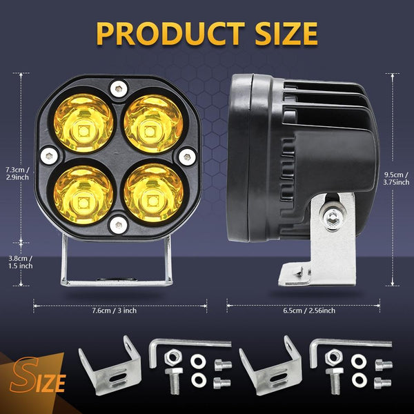 Car 3 Inch 4Leds Strobe Spotlight 20W / 2000Lm 6000K Dc9 80V Yellow Led Car Lights