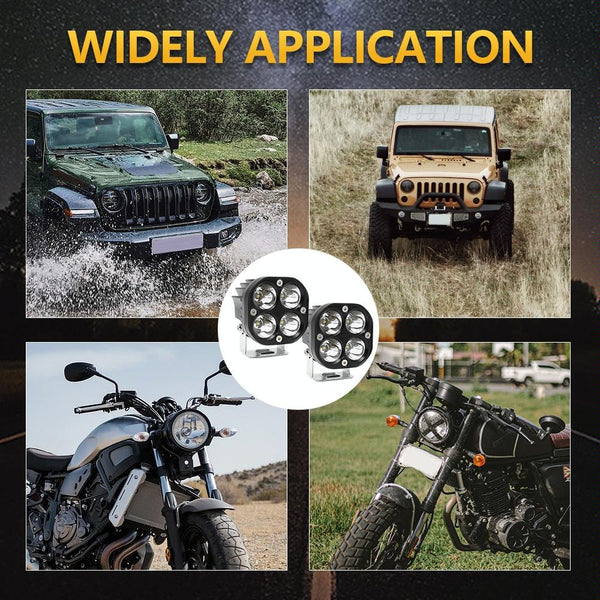 Car 3 Inch 4Leds Strobe Spotlight 20W / 2000Lm 6000K Dc9 80V Yellow Led Car Lights