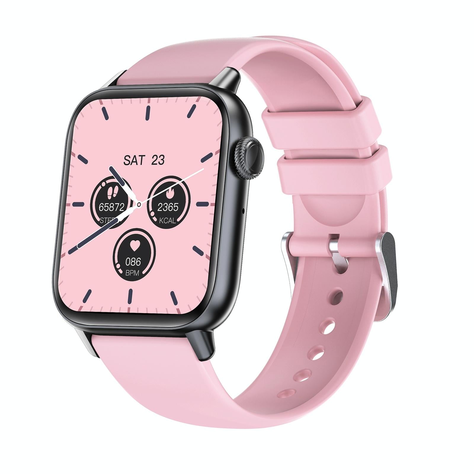 1.83 Inch Bt5.2 Smart Sport Watch Support Sleep / Heart Rate Blood Oxygen Temperature Pressure Health Monitor Black + Pink Smart Watches