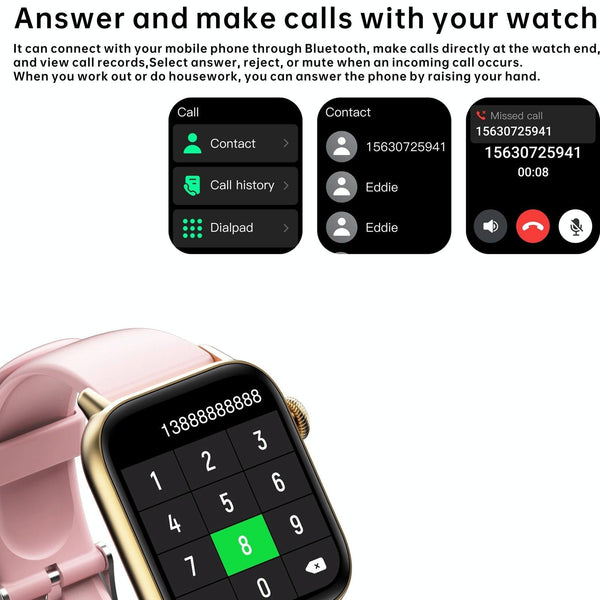 1.83 Inch Bt5.2 Smart Sport Watch Support Sleep / Heart Rate Blood Oxygen Temperature Pressure Health Monitor Black + Pink Smart Watches