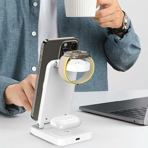 3 In 1 Magnetic Wireless Charger Stand White Chargers & Cradles