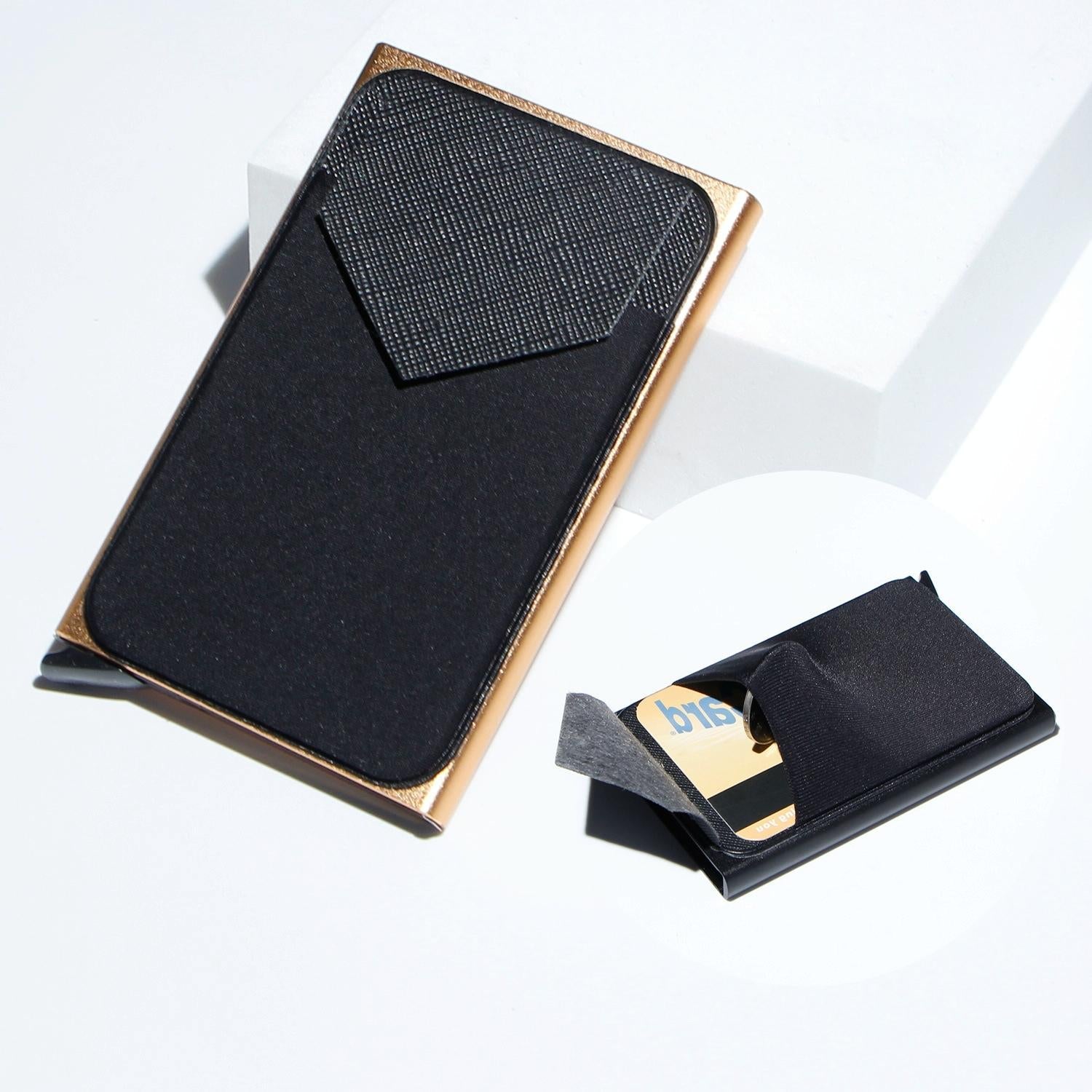 Compact Metal Card Holder With Rfid Protection Gold Business Card Holders