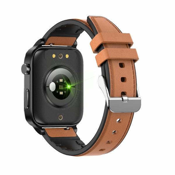 1.7 Inch Hd Square Screen Smartwatch With Leather Strap Temp & Spo2 Monitor Brown Smart Watches