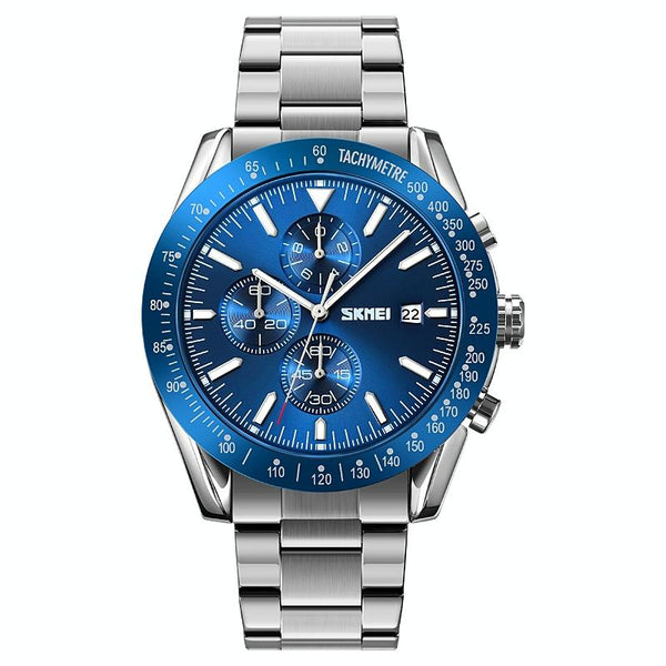 Stainless Steel Strap Quartz Watch For Men With Date And Six Pin Design Gold Black Watches