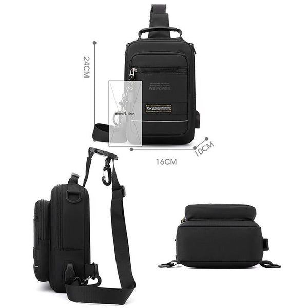 Usb Chest Outdoor Shoulder Messenger Bag For Men With Charging Port Grey Bags