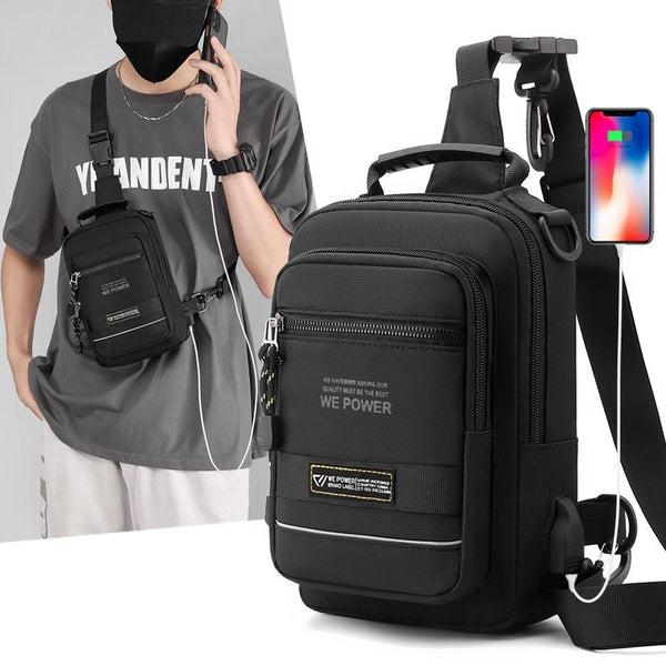 Usb Chest Outdoor Shoulder Messenger Bag For Men With Charging Port Grey Bags