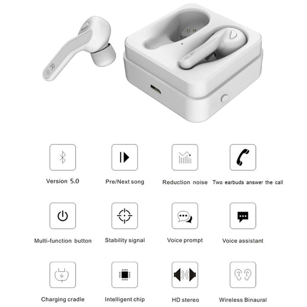 T88 Mini Touch Control Hifi Wireless Bluetooth Earphones Tws With Charger Box White Earbuds