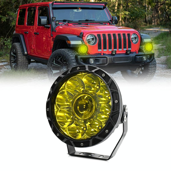 55W 6000Lm / 6000K Off Road Vehicle Round Work Light Yellow Led Car Lights