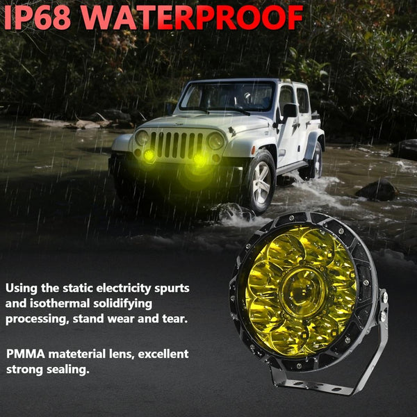 55W 6000Lm / 6000K Off Road Vehicle Round Work Light Yellow Led Car Lights