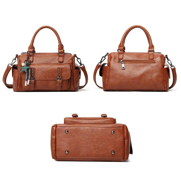 Large Capacity Crossbody Shoulder Bag In Pebbled Leather Navy Blue Women's Bags & Handbags