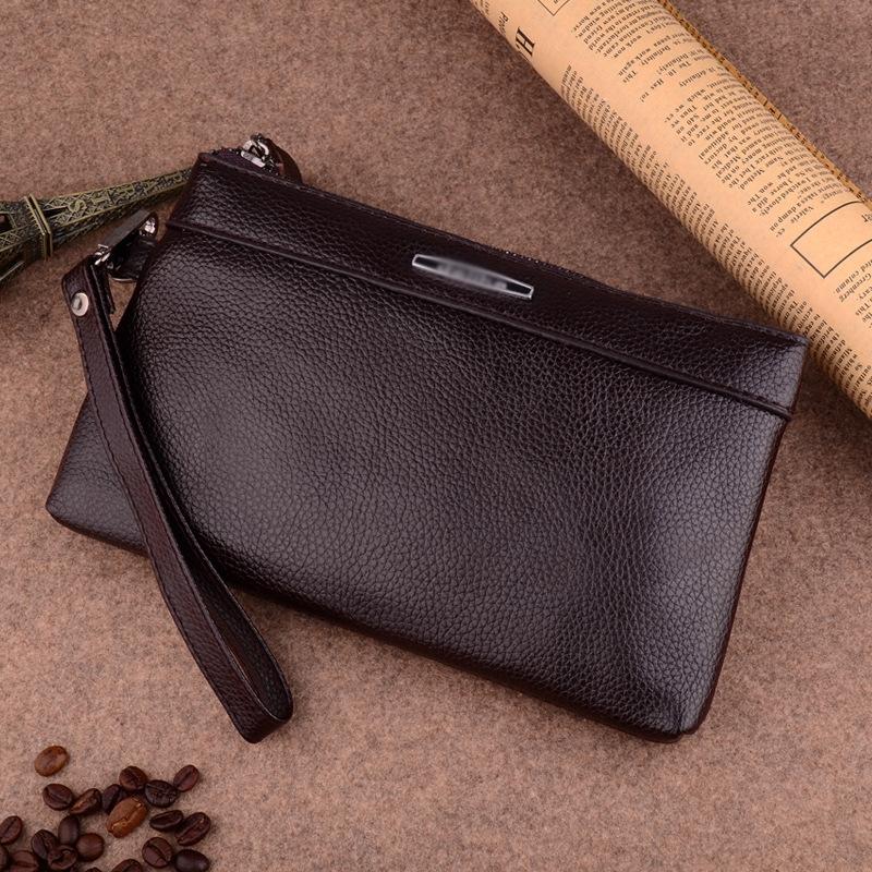 Large Capacity Casual Clutch Wallet With Zipper Closure Brown Wallets