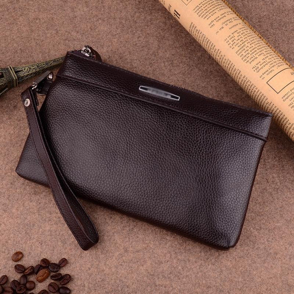 Large Capacity Casual Clutch Wallet With Zipper Closure Brown Wallets