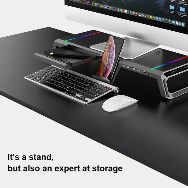 Foldable Laptop Stand With Rgb Lighting & Usb Expansion Monitor Rack Obsidian Black Stands Holders & Car Mounts