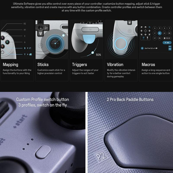 8Bitdo Pro 2 Wired Gamepad For Switch Gray Controllers & Attachments