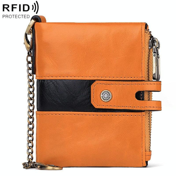 Men's Retro Coin Purse With Rfid Protection Orange Wallets