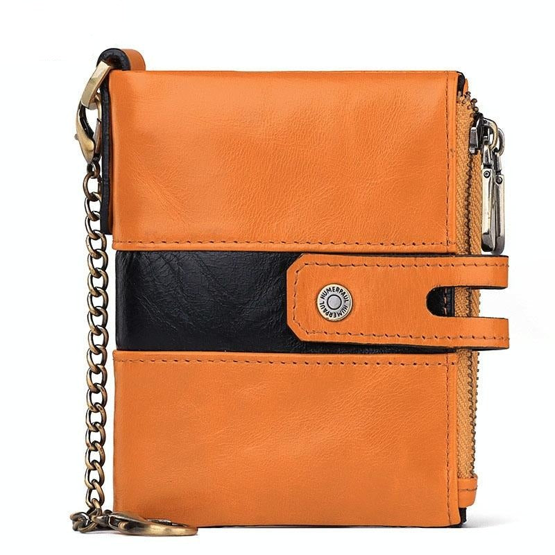Men's Retro Coin Purse With Rfid Protection Orange Wallets