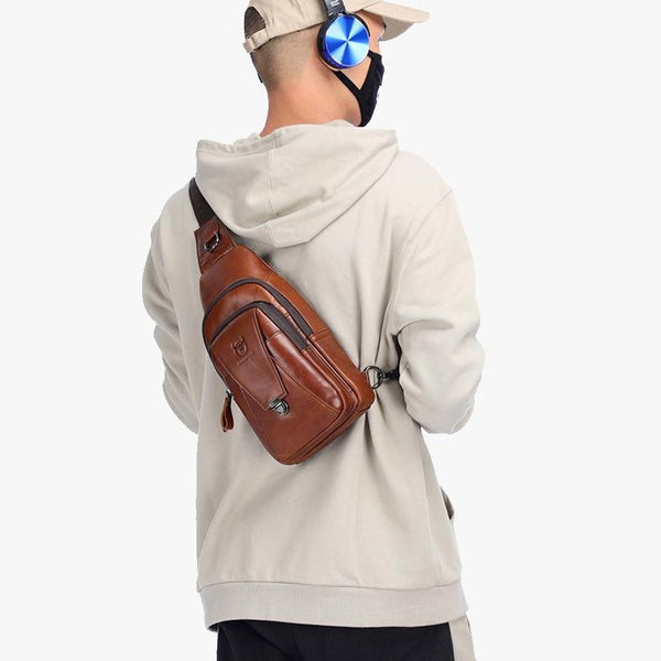 Men Leather Multi Function Shoulder Bag Brown Bags