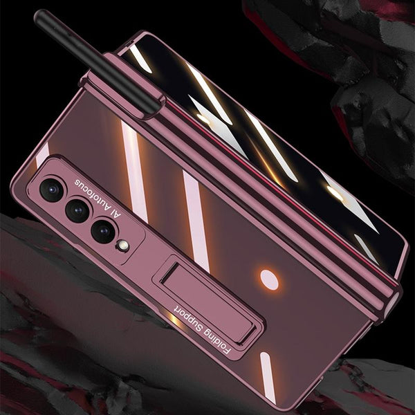 For Samsung Galaxy Z Fold4 5G Foldable Magnetic Privacy Case With Pen Holder Fits 4Th Generation Ipad Wine Red Cases Covers & Skins