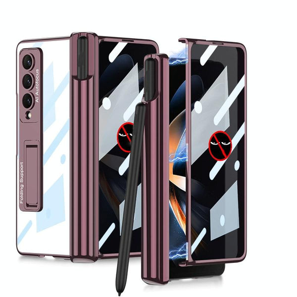For Samsung Galaxy Z Fold4 5G Foldable Magnetic Privacy Case With Pen Holder Fits 4Th Generation Ipad Wine Red Cases Covers & Skins