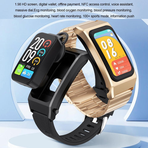 1.98 Inch 2 Bluetooth Earphone Smart Watch With Ecg & Nfc Support Brown Smart Watches