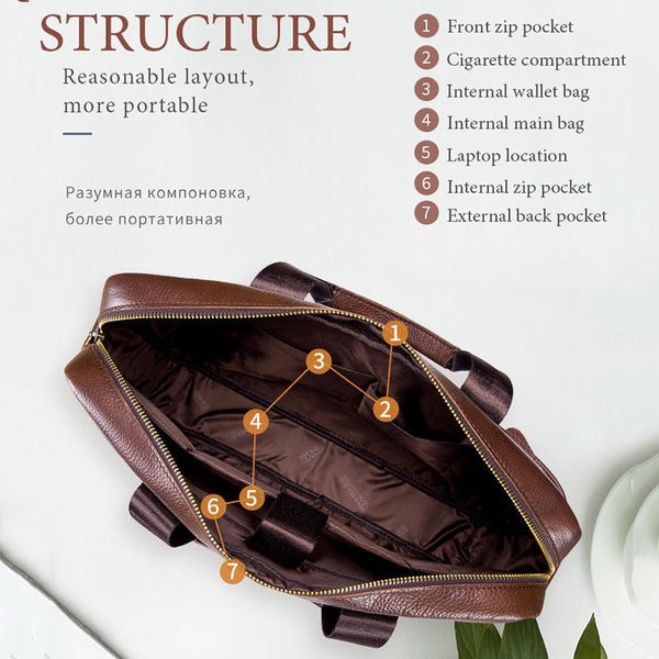 Large Capacity Retro Cowhide Briefcase Brown Duffle Bags