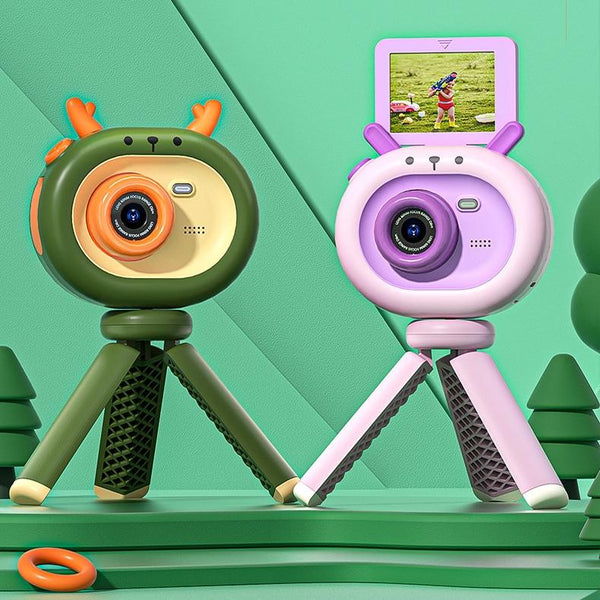 180 Degree Flip Screen Cartoon Digital Camera With Stand 2.4 Inch 1080P Hd Dark Green Digital Cameras