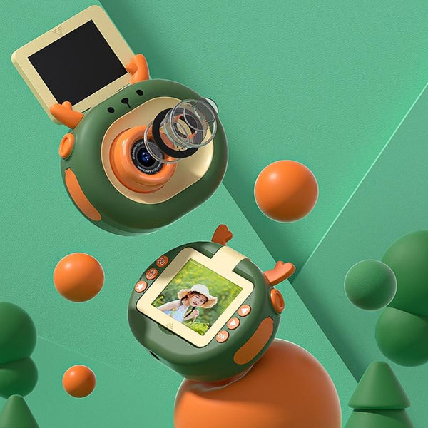 180 Degree Flip Screen Cartoon Digital Camera With Stand 2.4 Inch 1080P Hd Dark Green Digital Cameras