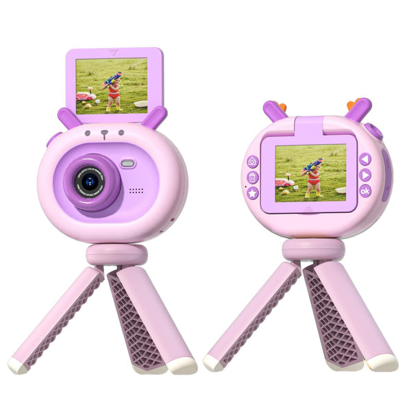 180 Degree Flip Screen Cartoon Digital Camera With Stand 2.4 Inch 1080P Hd Dark Green Digital Cameras