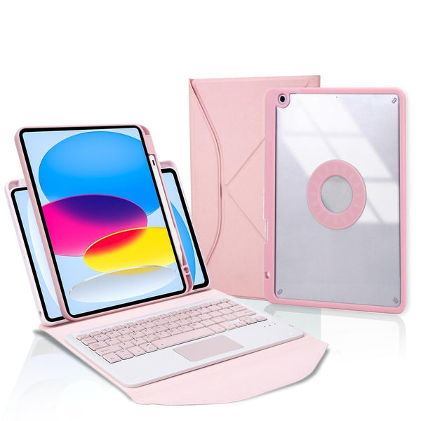 Bluetooth Keyboard Leather Tablet Case With Pen Slot And Touchpad Pink Keyboards