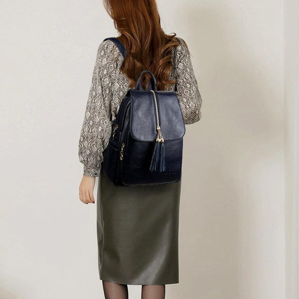 Leather Travel Backpack Anti Theft Compact Blue Backpacks