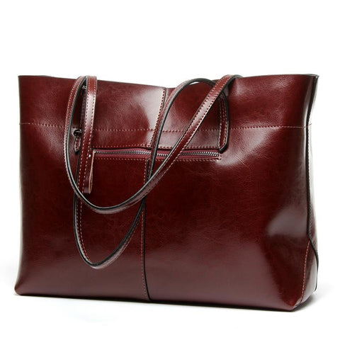 Stylish Shoulder Tote For Women Vintage Wine Red Horizontal Version Women's Bags & Handbags