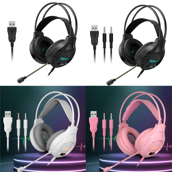 3.5Mm Luminous Game Headset For Desktop Pink Headsets