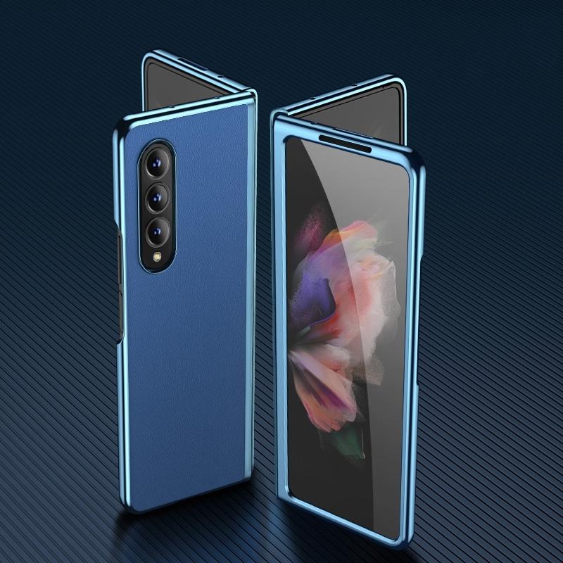 For Samsung Galaxy Z Fold4 5G Leather Plated Phone Cover Blue Cases Covers & Skins