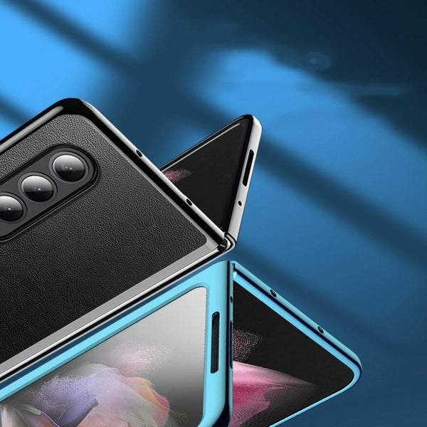 For Samsung Galaxy Z Fold4 5G Leather Plated Phone Cover Blue Cases Covers & Skins