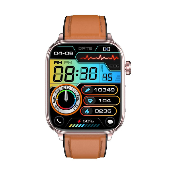 1.96 Inch Colour Screen Smart Watch Leather Strap Support Bluetooth Call Ecg Brown Smart Watches