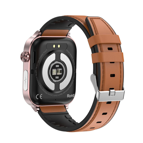 1.96 Inch Colour Screen Smart Watch Leather Strap Support Bluetooth Call Ecg Brown Smart Watches