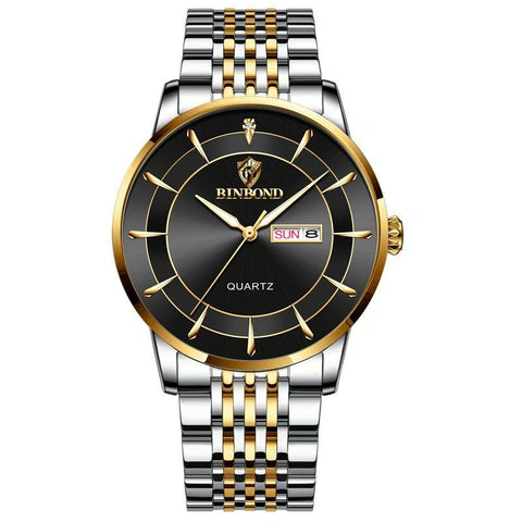 Waterproof Quartz Men Watch With Luminous Butterfly Buckle And Steel Belt 30M Inter Gold Black Watches