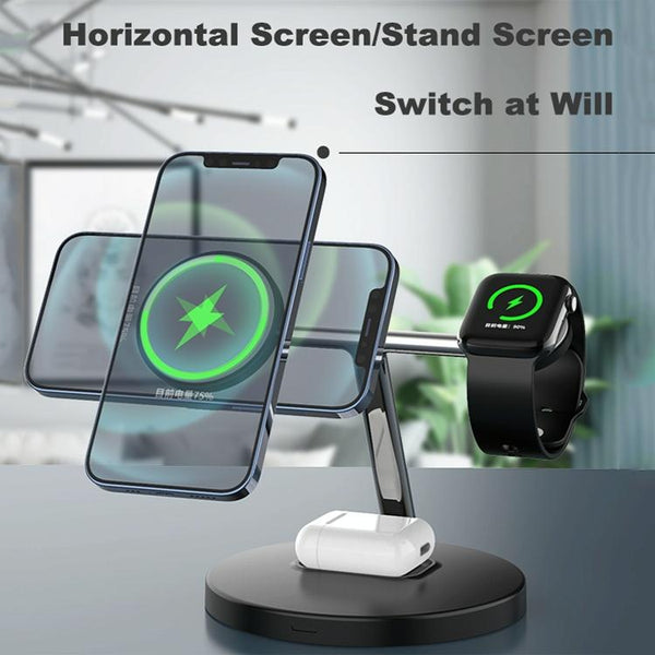 3 In 1 Magnetic Wireless Charger For Mobile Devices White Chargers & Cradles