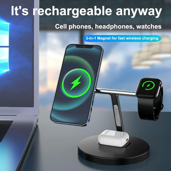 3 In 1 Magnetic Wireless Charger For Mobile Devices White Chargers & Cradles