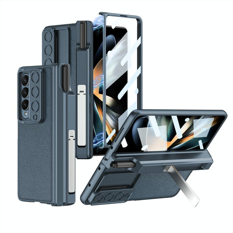 For Samsung Galaxy Z Fold4 5G Magnetic Leather Flip Case With Holder Blue Cases Covers & Skins