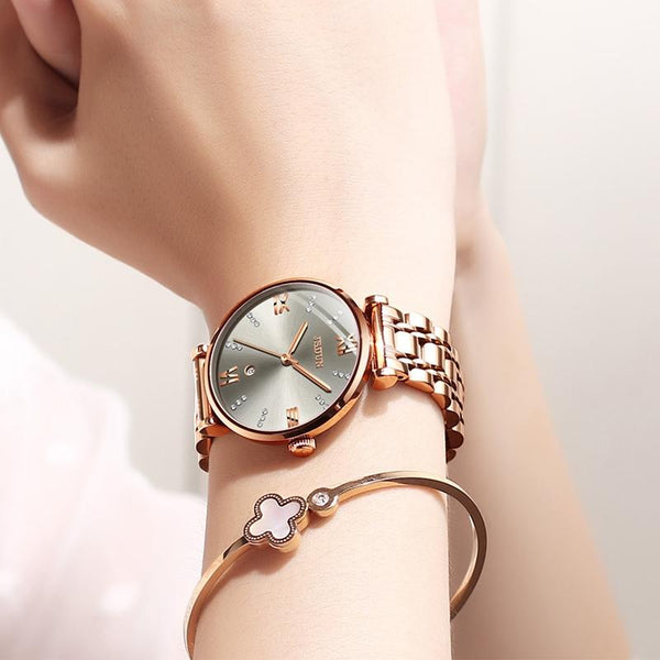 Stylish Waterproof Quartz Watch For Women Ultra Thin Design White Watches