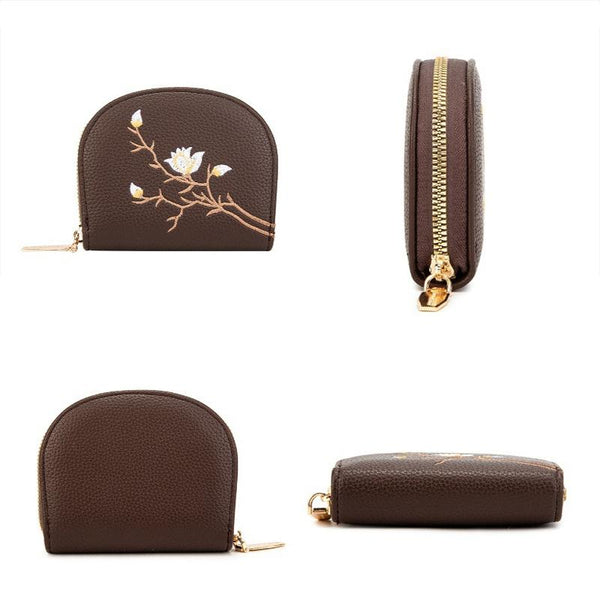 Large Capacity Semicircular Embroidery Id Card Holder Pink Business Card Holders