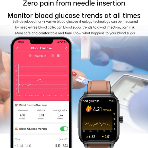 1.91 Inch Ip67 Waterproof Silicone Band Smart Watch Support Ecg / Non Invasive Blood Glucose Measurement Blue Smart Watches