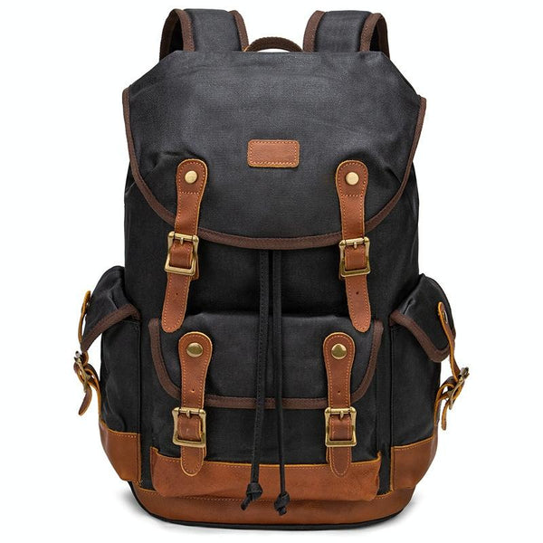 Travel Ready Retro Canvas Backpack Spacious Design Black Backpacks
