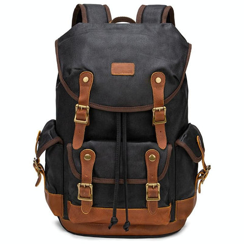 Travel Ready Retro Canvas Backpack Spacious Design Black Backpacks